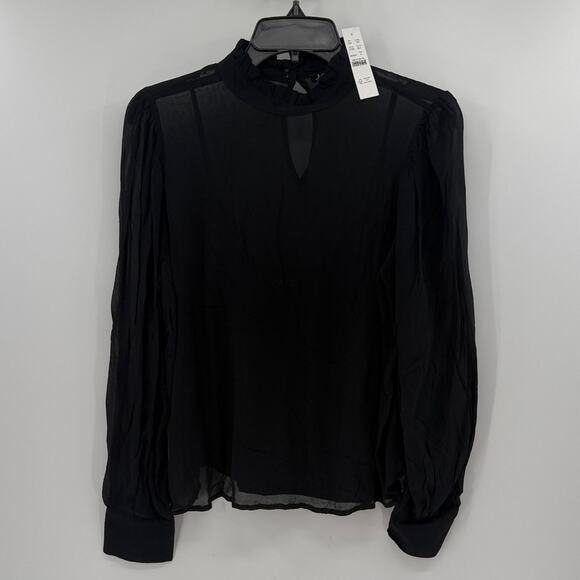 J. Crew Tops - J. Crew Women's Ruffleneck top in chiffon - Black - Small - New with tags